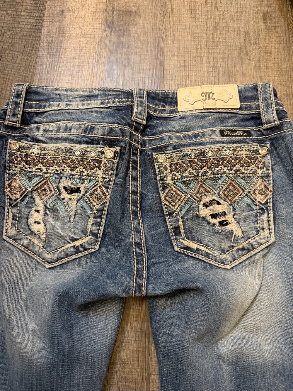 Miss Me Bootcut Jeans with Embroidered Back Pockets - Blue